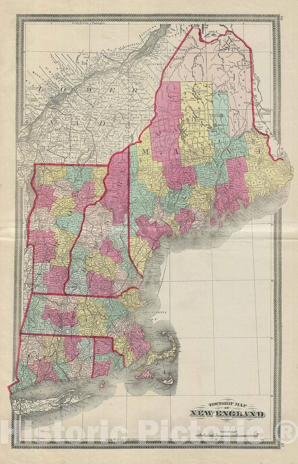 Historic Map : New England Vermont, New Hampshire, Maine, Massachusetts, Connecticut, Rhode Isla, Lloyd, 1862, Vintage Wall D&eacute;cor : 24in x 36in