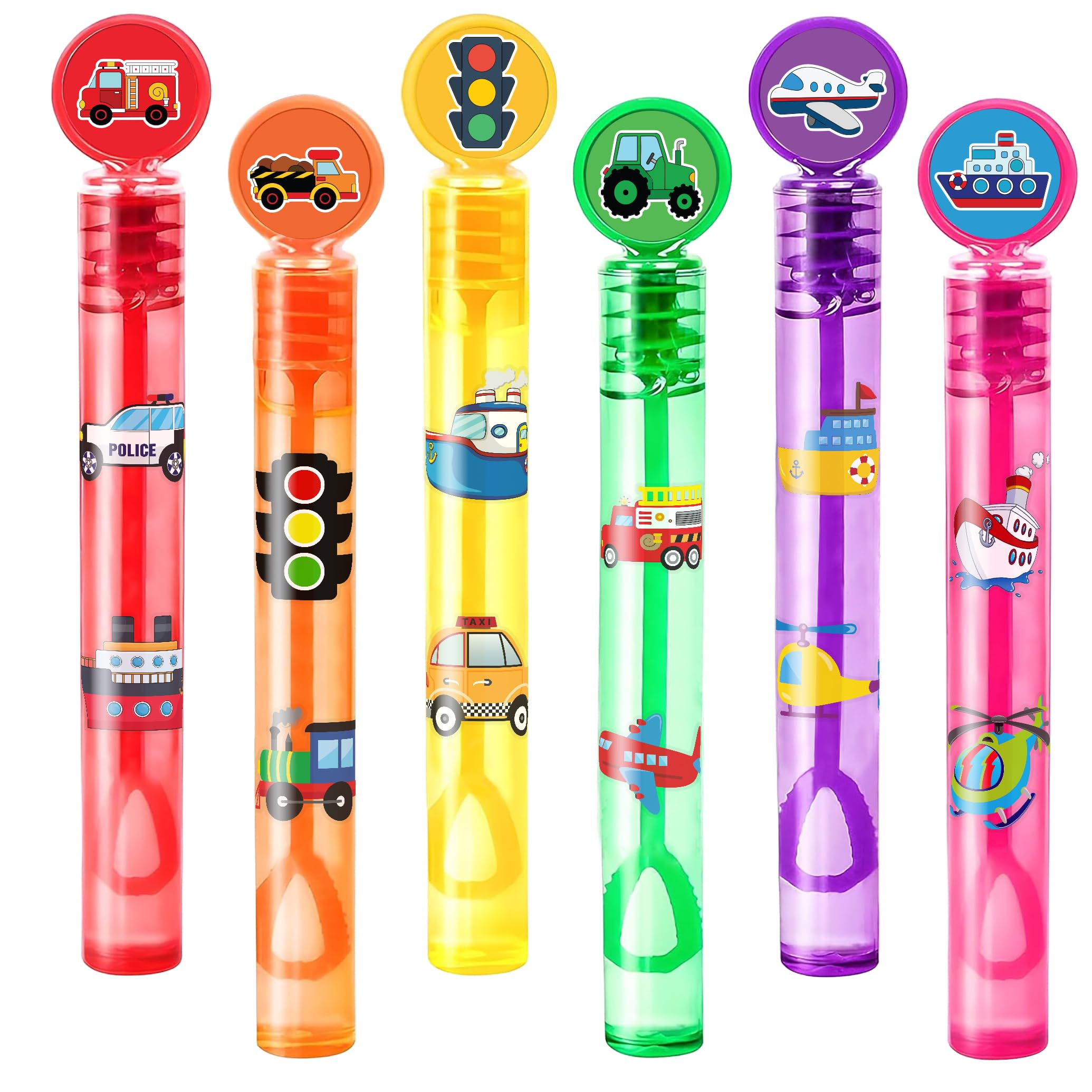 Photo 1 of 24PCS Transportation DIY Bubble Wands with 96PCS Stickers - Party Favor for Goodie Bags, Pinata Stuffers, Mini Bubble Bulk Farm Birthday Supplies, Toys Gifts, Class Prizes for Toddlers, Boys & Girls