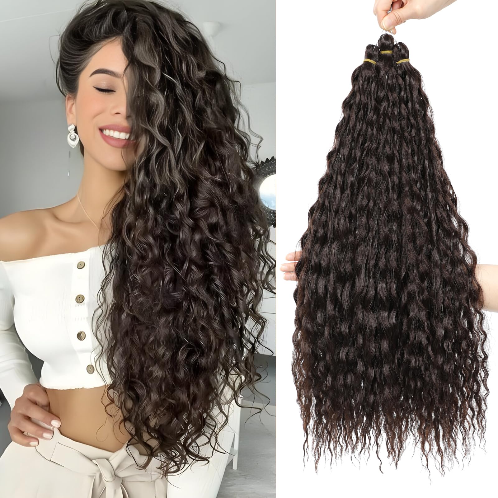 FANLUTYIN 22 Inch Curly Crochet Braiding Hair 3 Packs Ocean Wave Crochet Hair Extensions Deep Wave Synthetic Braiding Hair Curls Hair Twist Water Wave Braided Hair (4#, 22 Inch 3 Packs)