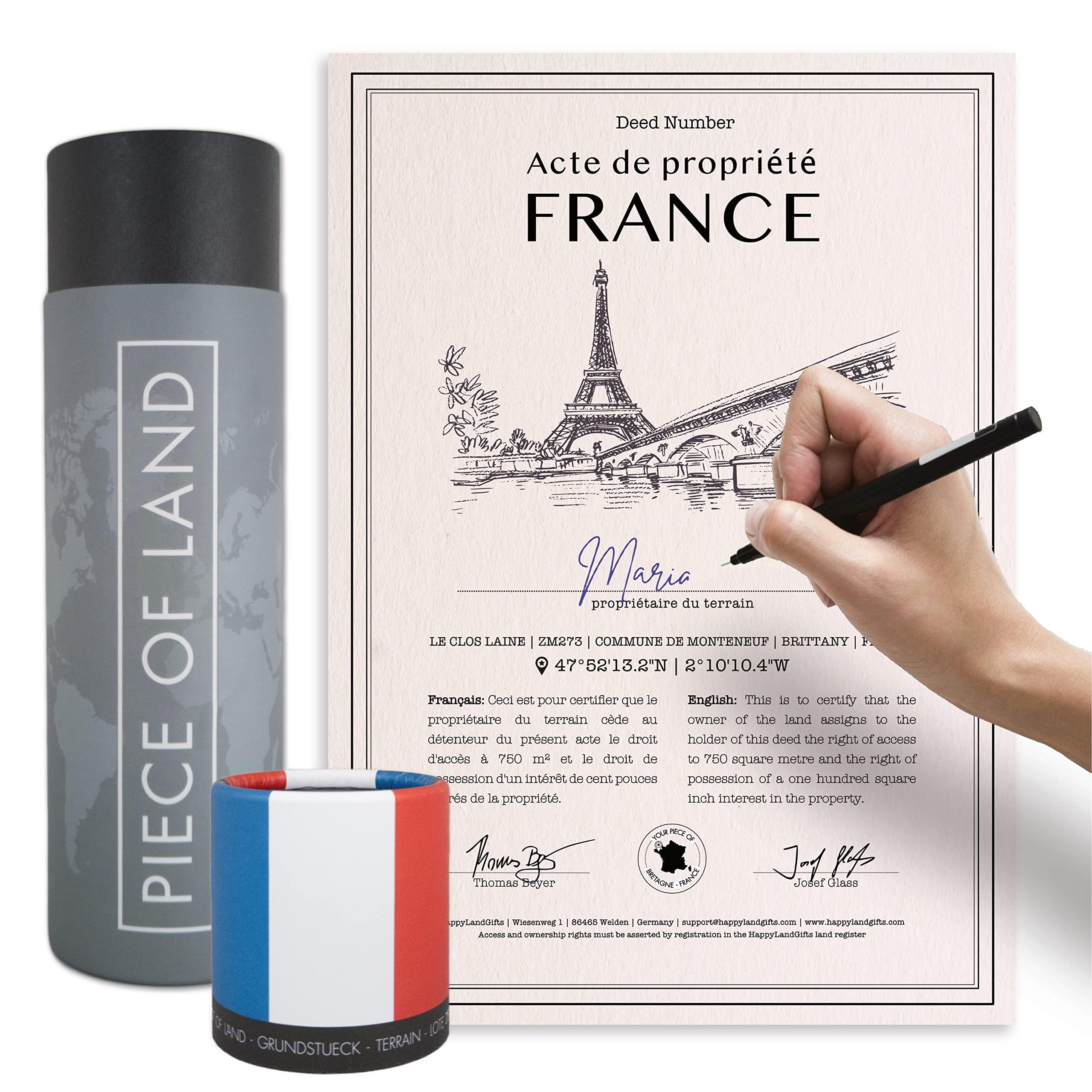 happylandgifts® Real Piece of Land - FRANCE | Unique Gift for Family, Girlfried, Boyfriend, Lovers | Personalized Land Owner's Certificate | French Gifts | Paris | Valentines Present — image 1