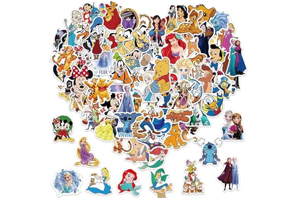 100Pcs Kids Disney Stickers Pack Princess Stickers Cute Cartoon Characters Stickers Movie Decal Childrens Decorative Sticker for Kids Teens Adults Waterproof Stickers for Water Bottle Laptop Luggage