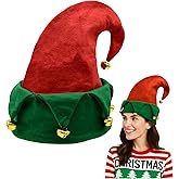 Nicky Bigs Novelties Unisex Adult Red Green Felt Elf Hat with Jingle Bells - Giant Bells On Elf Hats - Ugly Christmas Holiday Costume Accessory
