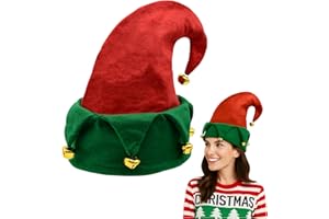 Nicky Bigs Novelties Unisex Adult Red Green Felt Elf Hat with Jingle Bells - Giant Bells On Elf Hats - Ugly Christmas Holiday Costume Accessory