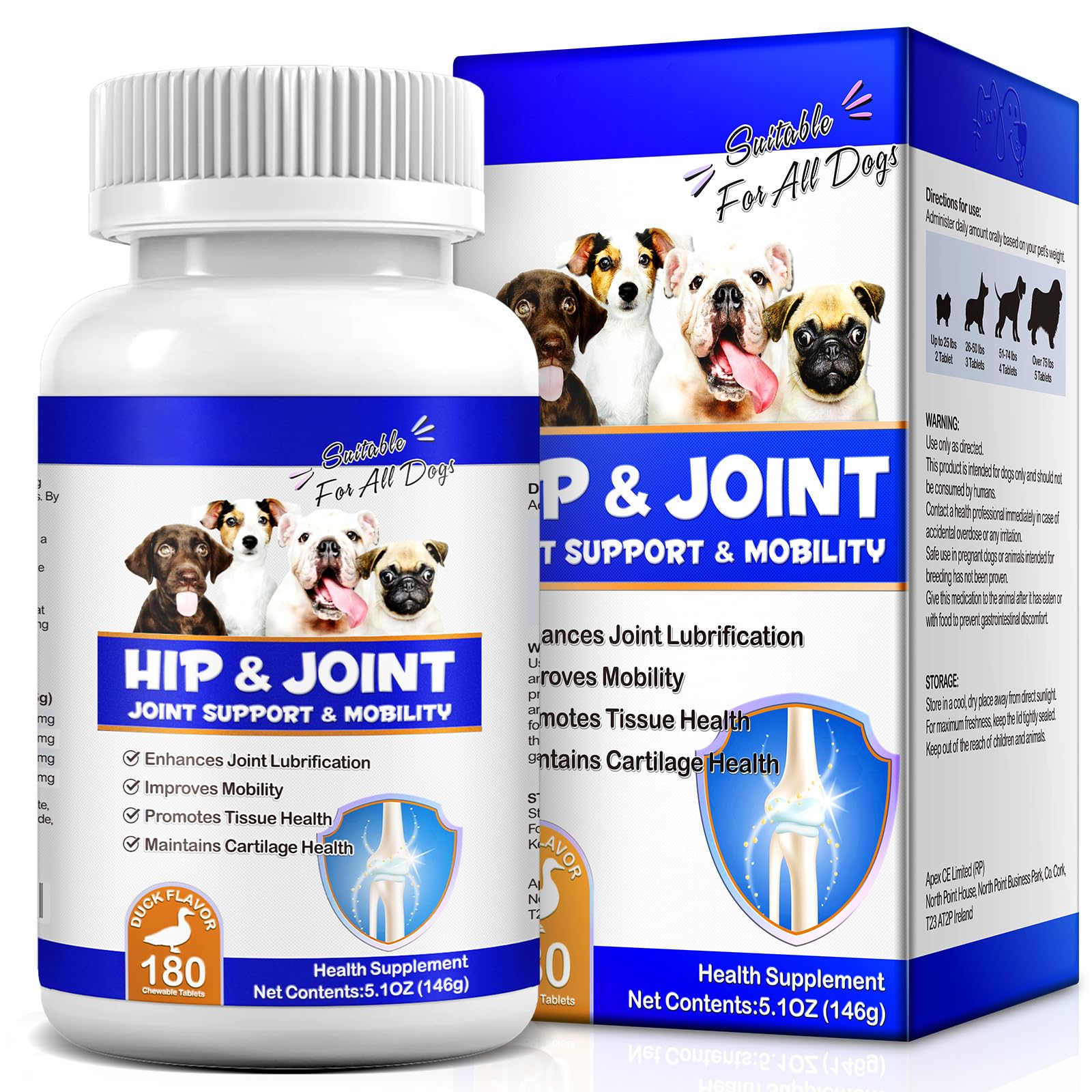 AerodyxM Joint Supplement for Dogs, 180PC Dog Joint & Hip Support Supplement Chewable Tablets w/MSM & Glucosamine Supports Dog Joint Function, Support Dog Mobility & Maintains Hip Health, Duck Flavor — image 1