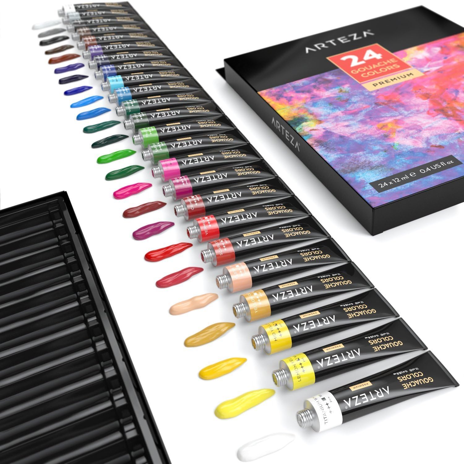 ARTEZA Gouache Paint, Set of 24 Colors/Tubes (24x12ml/0.4oz) with Storage Box, Rich Pigments, Vibrant, Non Toxic Paints for The Professional Artist, Hobby Painters & Kids, Ideal for Canvas Painting : Office Products
