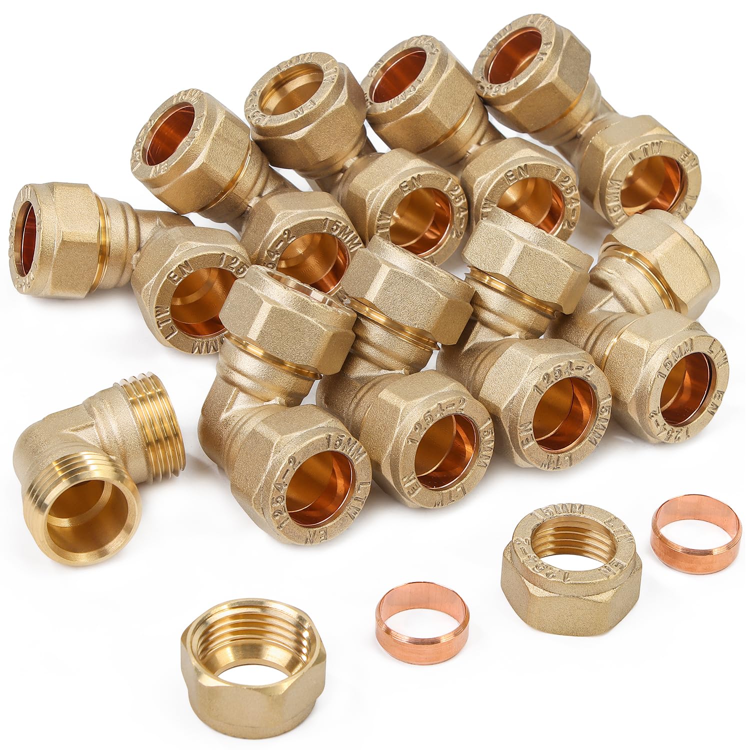 LTWFITTING 15MM OD 90 Degree Compression Elbow, Brass Plumbing Pipe Fitting (Pack of 10)