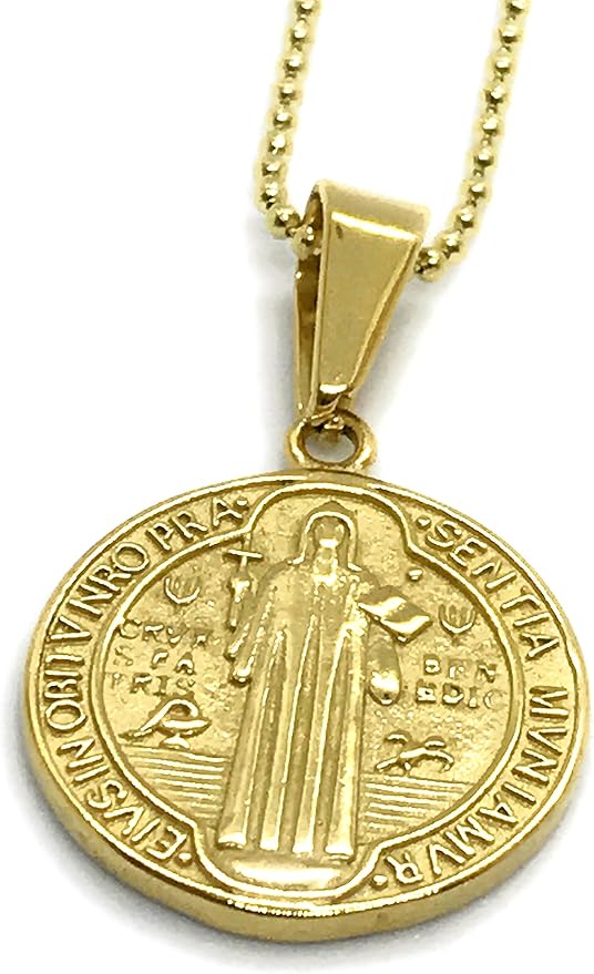 St Benedict Protection Medal 18K Gold Plated Necklace "18