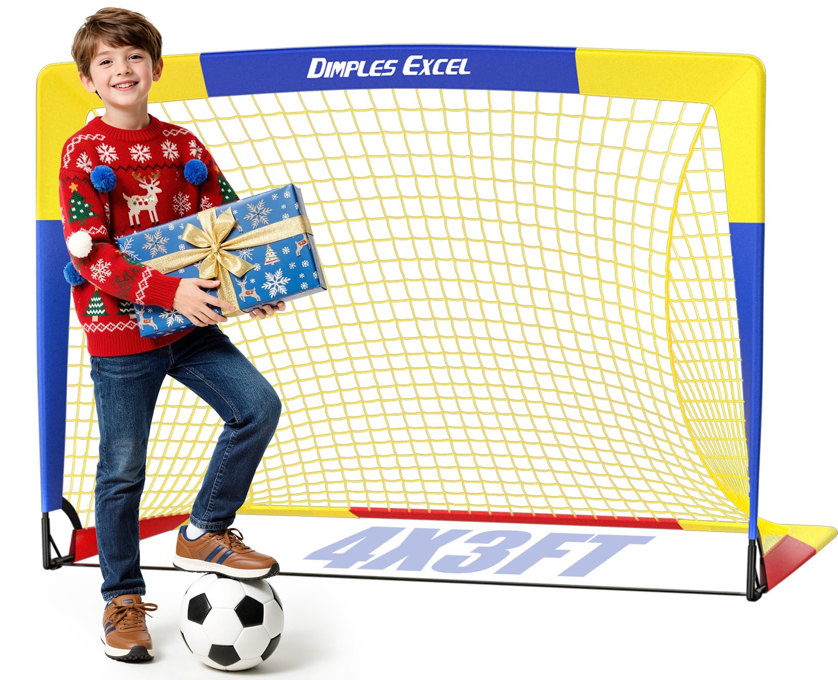 Dimples Excel Pop-Up Football Goal – 4x3FT 1 Goal Blue & Yellow | Portable & Foldable Garden Net | Great Gift for Football Fans