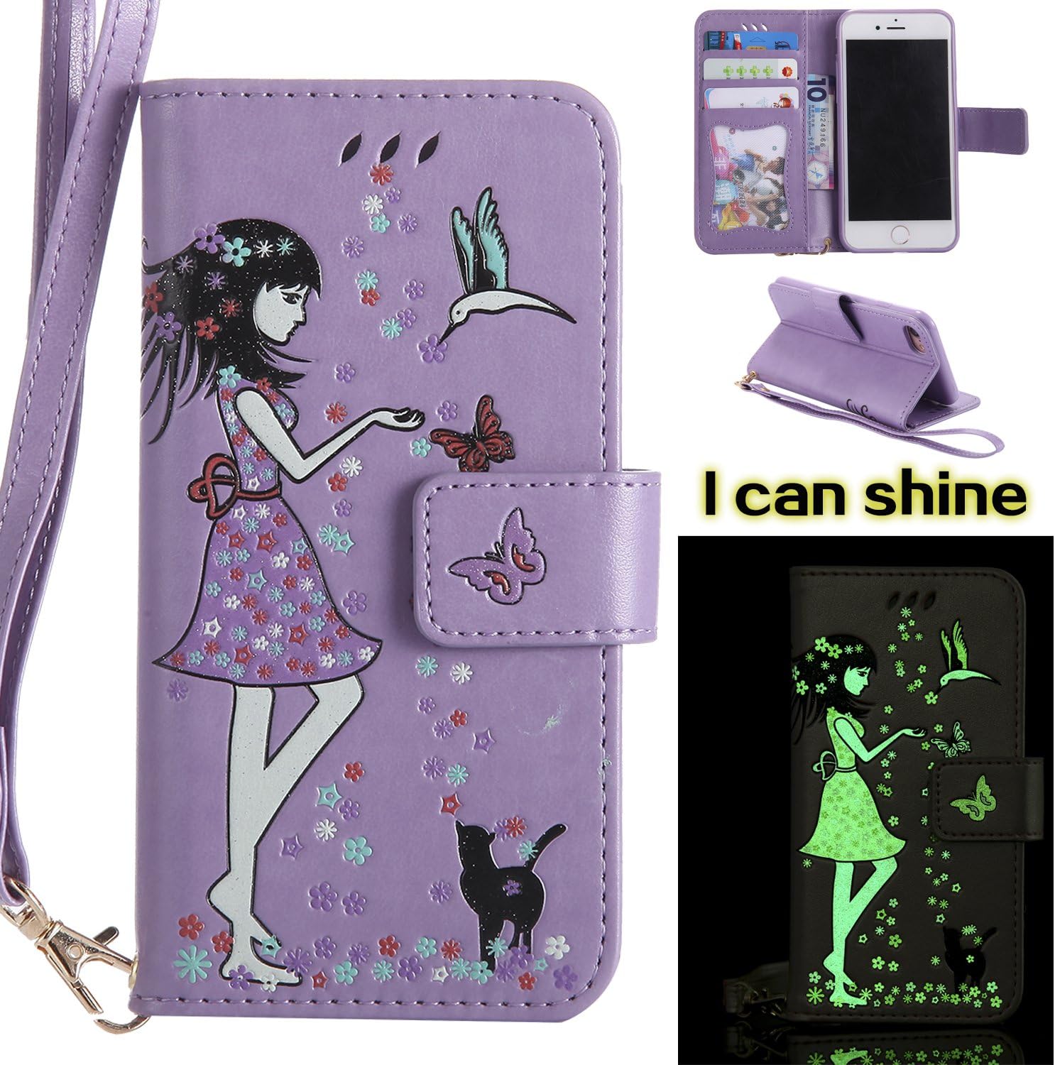Maoerdo Galaxy S5 Wallet Case,[Noctilucent] [Girl & Cat Emboss] PU Leather Folio Flip Wallet Magnetic Stand Cover Cover Card Slots Case forr Samsung Galaxy S5 - Violet
