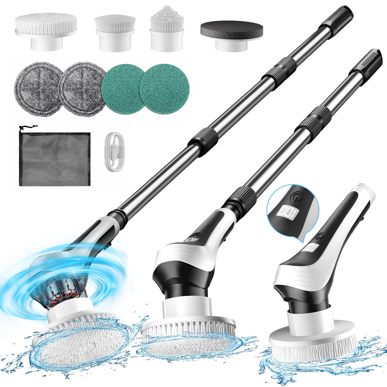 Photo 1 of *UNTESTED*
Electric Spin Scrubber,Cordless Shower Scrubber with Power Display Screen,IP68 Waterproof Bath Cleaning Brush,Adjustable Extension Handle & 2 Speeds,Electric Cleaning Brush for Bathroom,Kitchen,Tub