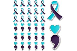 CPicdn 30Pcs Suicide Prevention Awareness Ribbon Pin, Semicolon Mental Health Suicide Prevention Awareness Lapel Pins, Suicide Awareness Bulk Metal Purple and Teal Ribbon Pin Souvenir Series Gifts