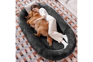 DOPEDIO Human Dog Bed for Adult People 72"×48"×10" Giant Dog Bed for Adults&Pets with Blanket and Storage Pocket,Washable Fur Cover,Dark Grey