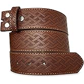 BC Belts Leather Belt Strap with Embossed Celtic Knot Weave Pattern 1.5" Wide with Snaps