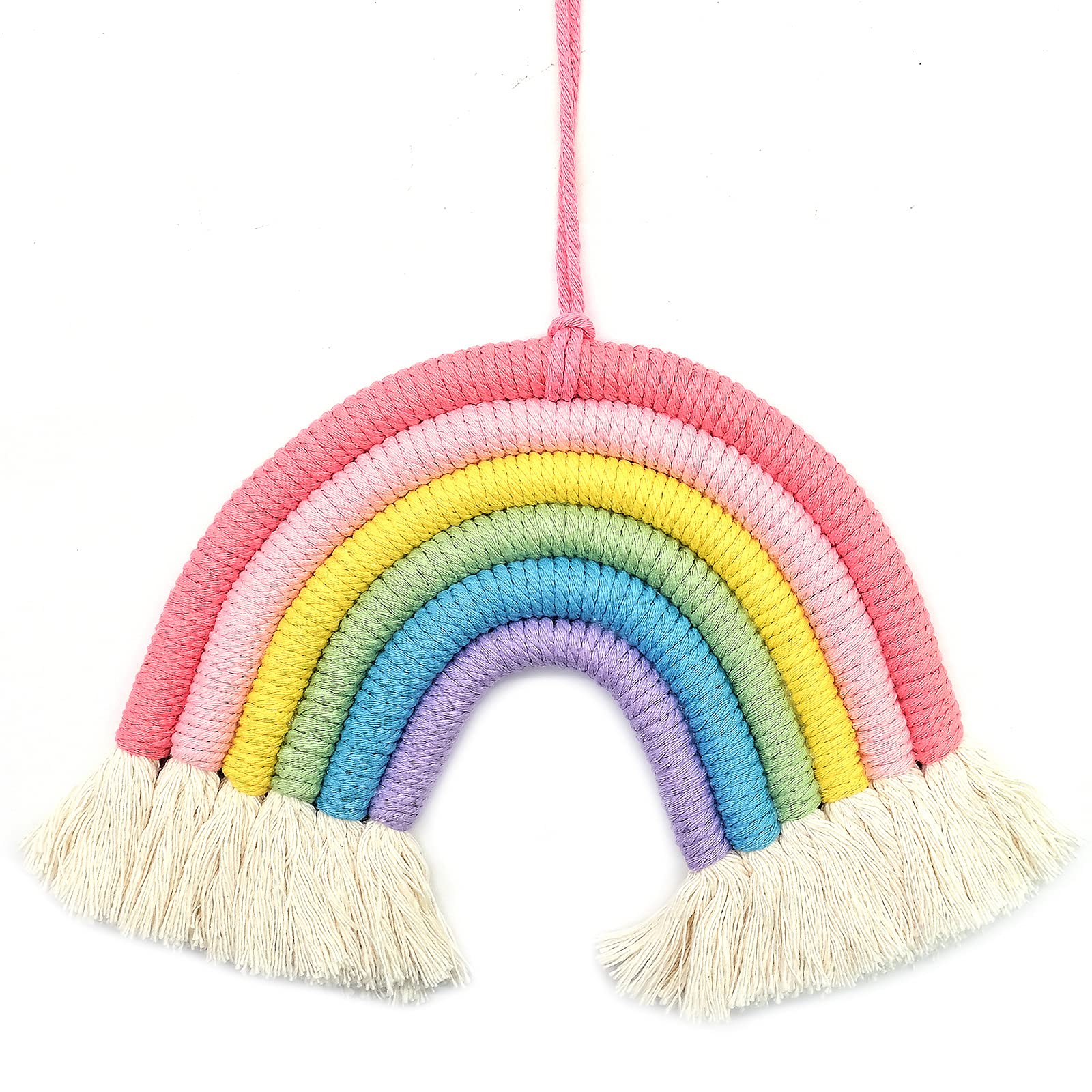 JJQHYC Rainbow Tapestry Macrame Wall Hanging Hand Woven Tapestry Tassels Lovely Rainbow Bedroom Nursery Wall Decoration