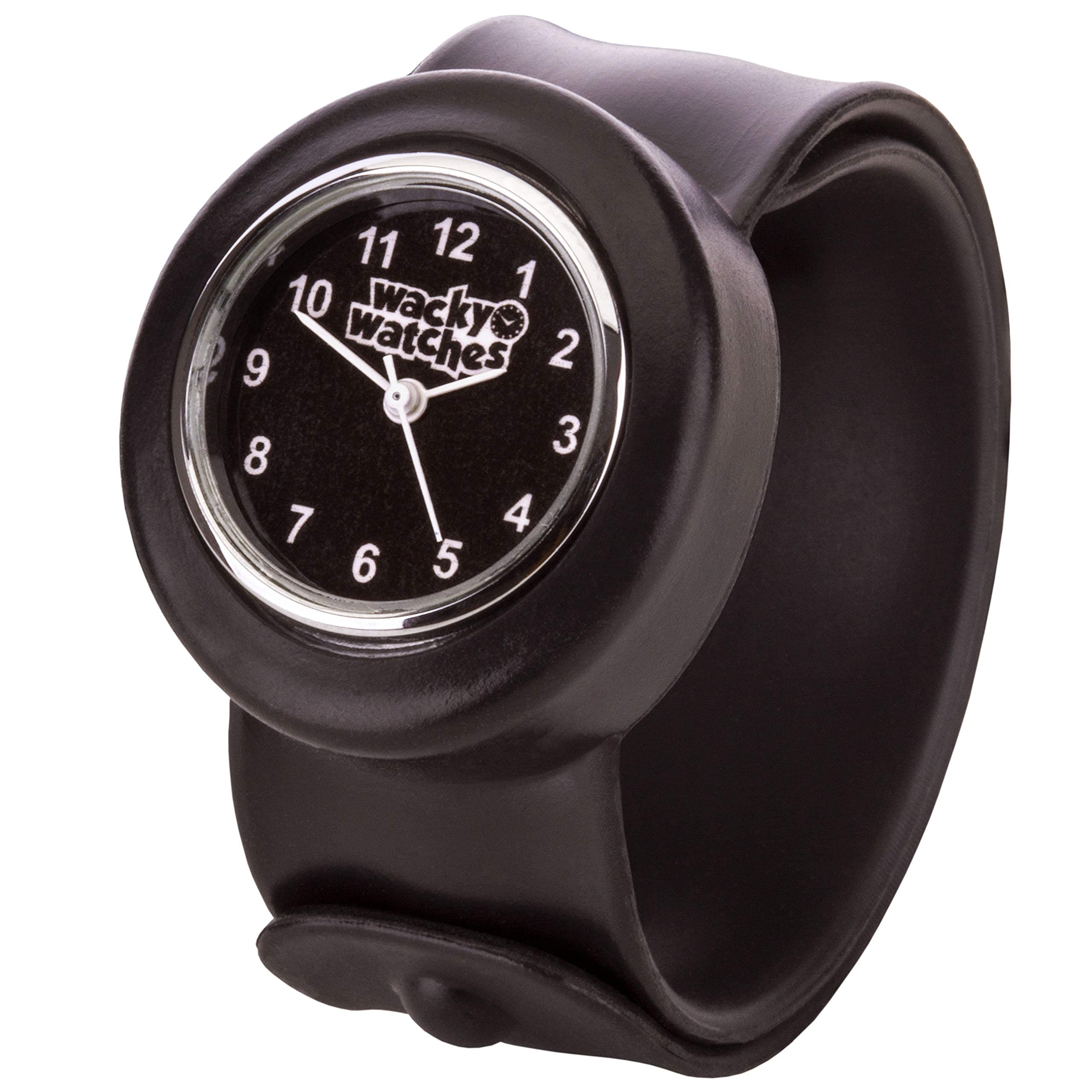 Wacky Watches Popwatch Black Colour Slapwatch Fast Fit Kids Childrens Silicone Watch Band Learn to Tell The Time Unisex Instant Fit Any Size