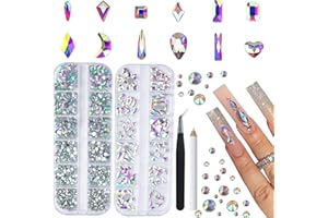 Canvalite 2518Pcs Rhinestones Nail Gems, 12 Styles 3D Glass AB Crystals Charms Shiny Multi Shape Flatback Nail Rhinestones for Nail Art with Picker and Tweezers for DIY Nail Art