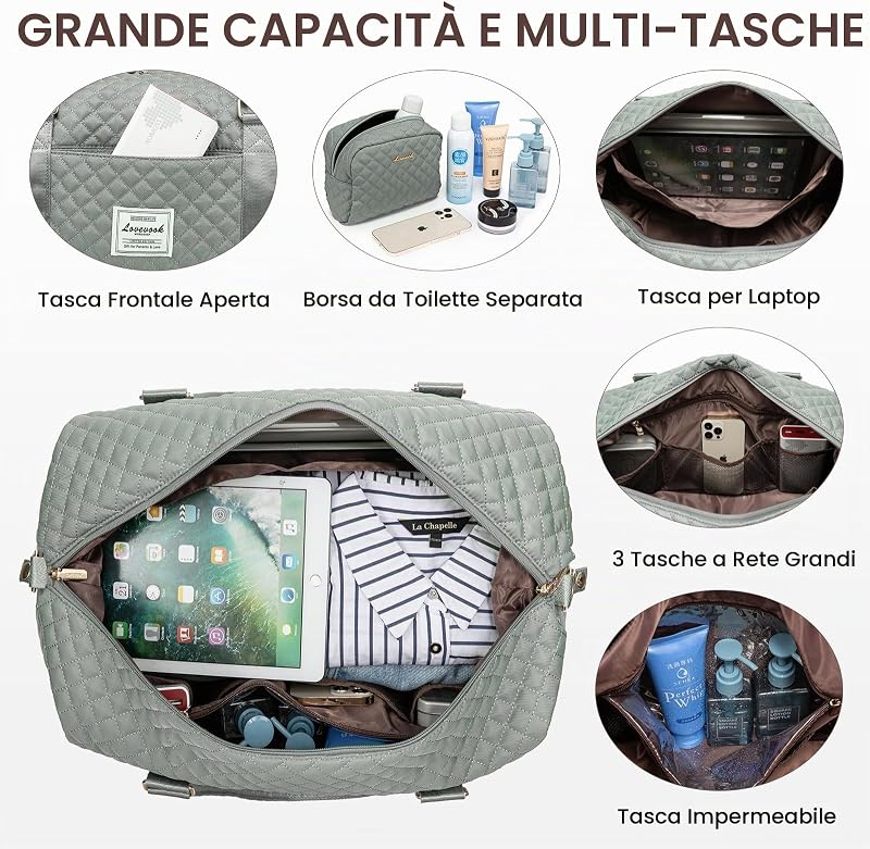 Borsone da Viaggio Donna Borsa Palestra Donna Bagaglio a Mano Easyjet Cabin Bag Weekend Travel Duffel Gym Bag con Organizer Valigia Grande Borsa Parto Ospedale Mamma Nascita per Aereo Fitness