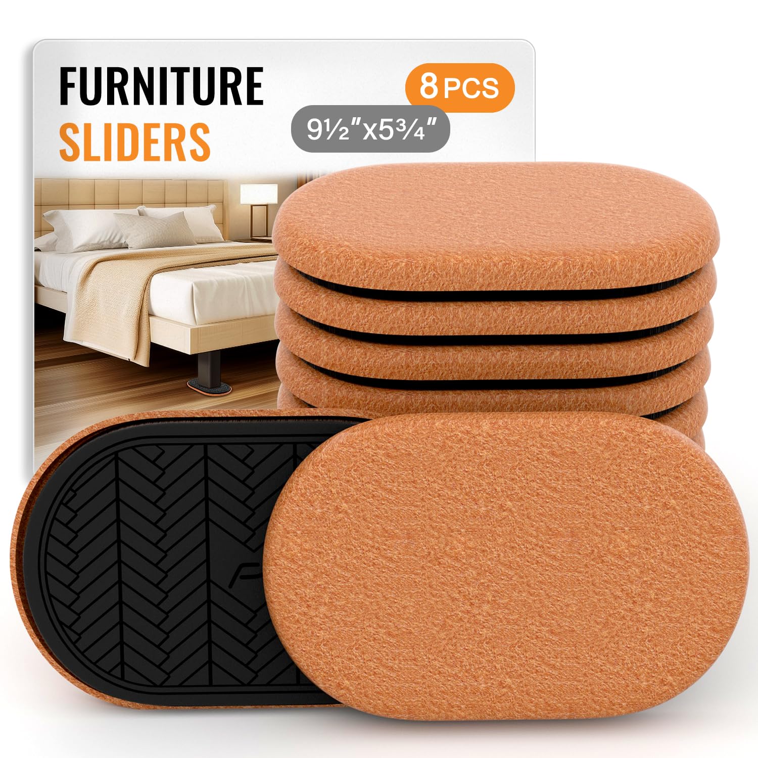 Photo 1 of Furniture Sliders for Hardwood Floors Felt Large 9.5 Inch x 5.75 Inch Oval Reusable Furniture Slider with Extra Thick Design - Heavy-Duty Furniture Movers - Felt Sliders Effortless Moving 8 PCS