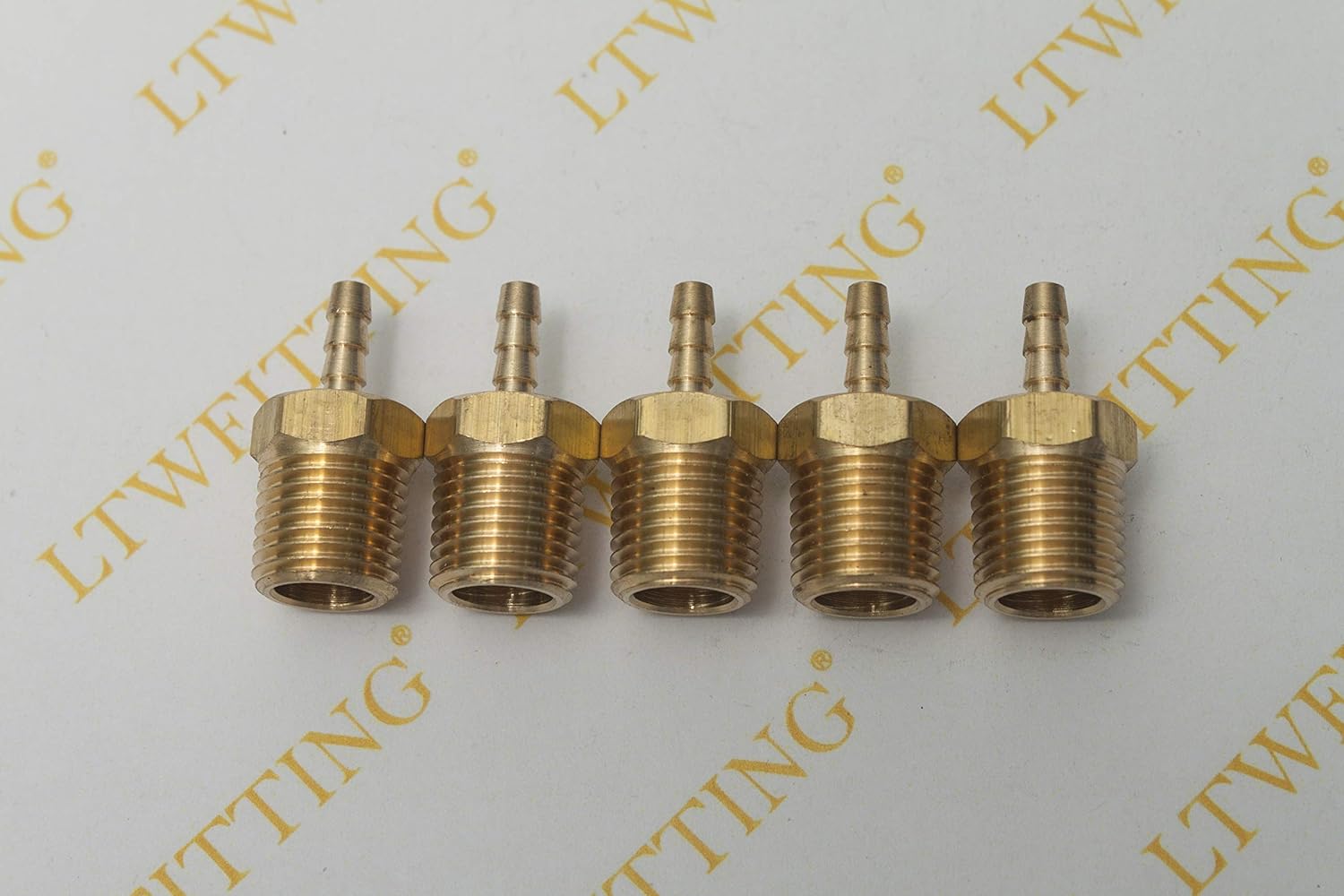 LTWFITTING Brass 1/4-Inch Male BSPT x 3mm Hose Barb Coupler Adapter Fitting for Vehicle Fuel System HVAC System (Pack of 5) - Image 3