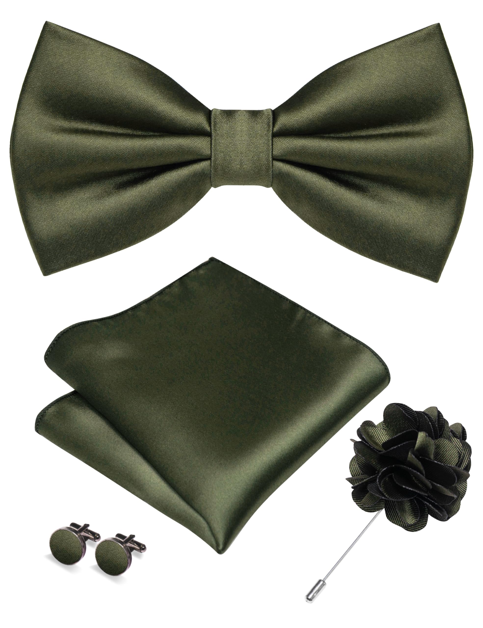 Photo 1 of RBOCOTT Olive Green Bow Tie for Men Silk Bowtie (22)