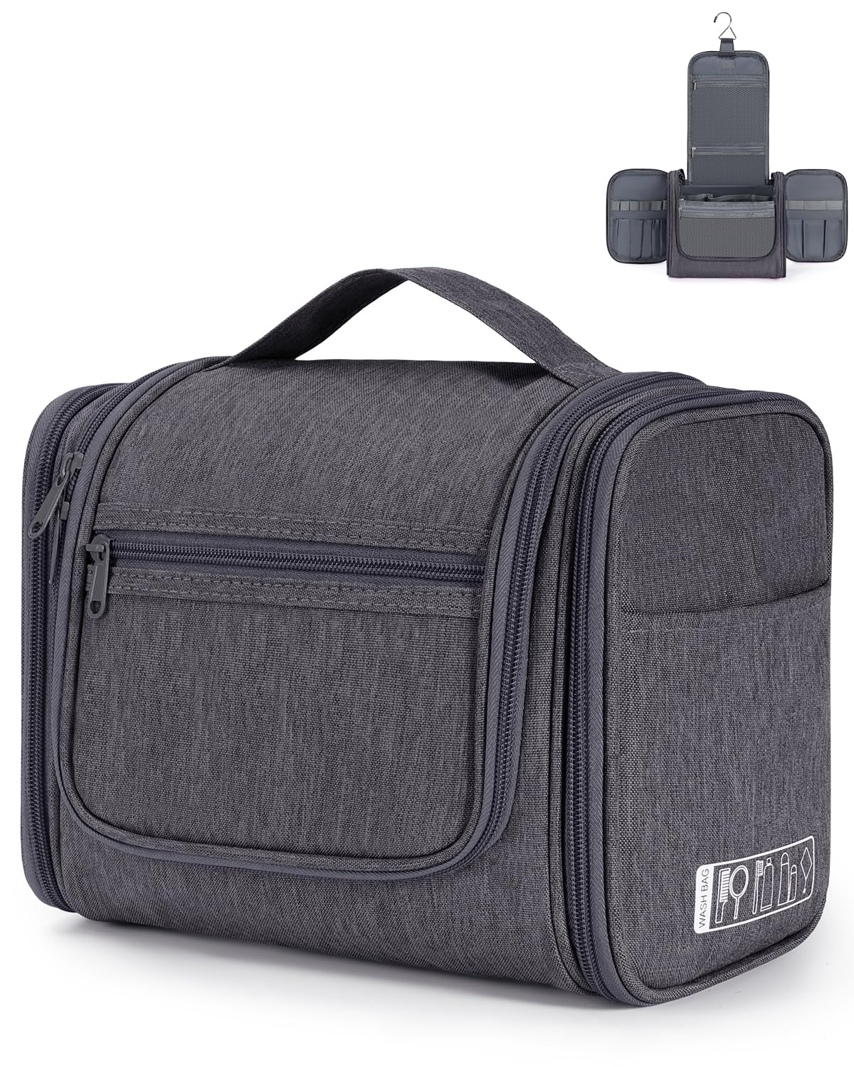 Large Hanging Toiletry Wash Bag Travel Makeup Cosmetic Organizer for Men Women by WANDF (Denim Grey)