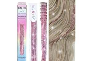 AIFIHIYI 6 Pieces Clip in Hair Tinsel Heat Resistant 23.6 Inch Fairy Pink Hair Tinsel Kit Clip in Tinsel Hair Extensions, Glitter Hair Tensile Clip in on Sparkling Hair Accessories for Women Girls Kids (Pink)