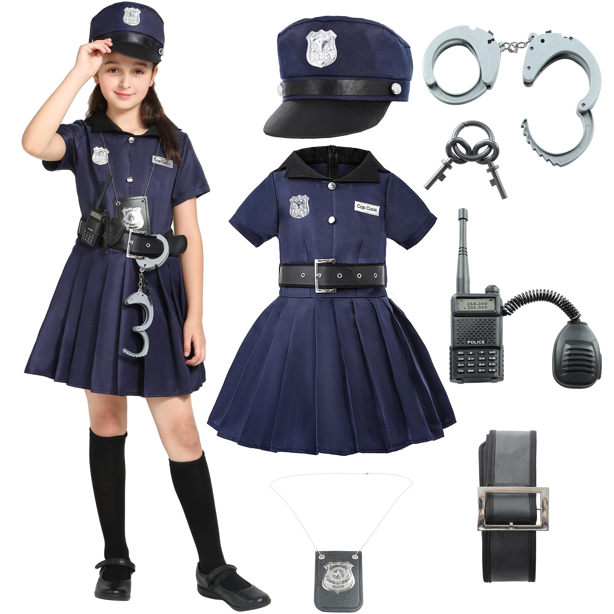 Sincere Party Girls Police Officer Costume,Cutie Cop Dress Up Role Play Set for Girls 3-4years
