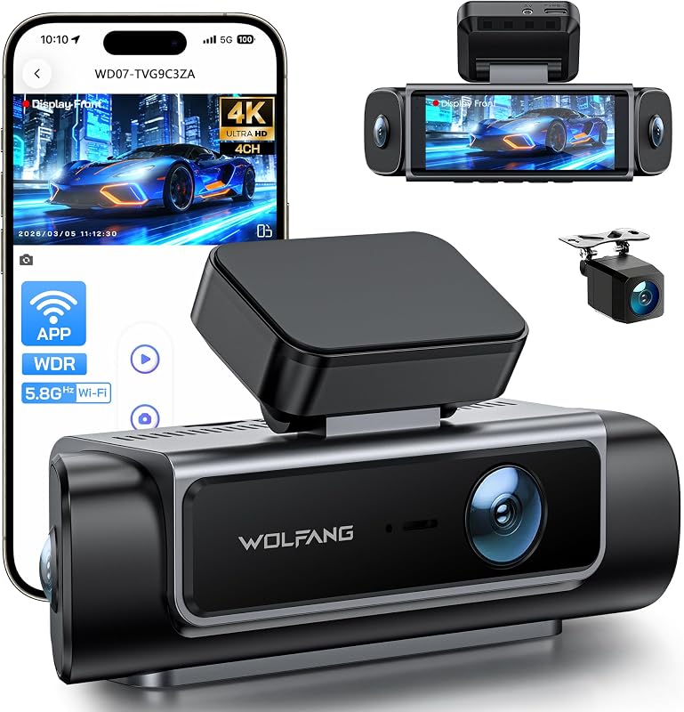 Dashcam, 4K 4-Kanal 5.8GHz WiFi Dash Cam, 360° Kamera für Auto