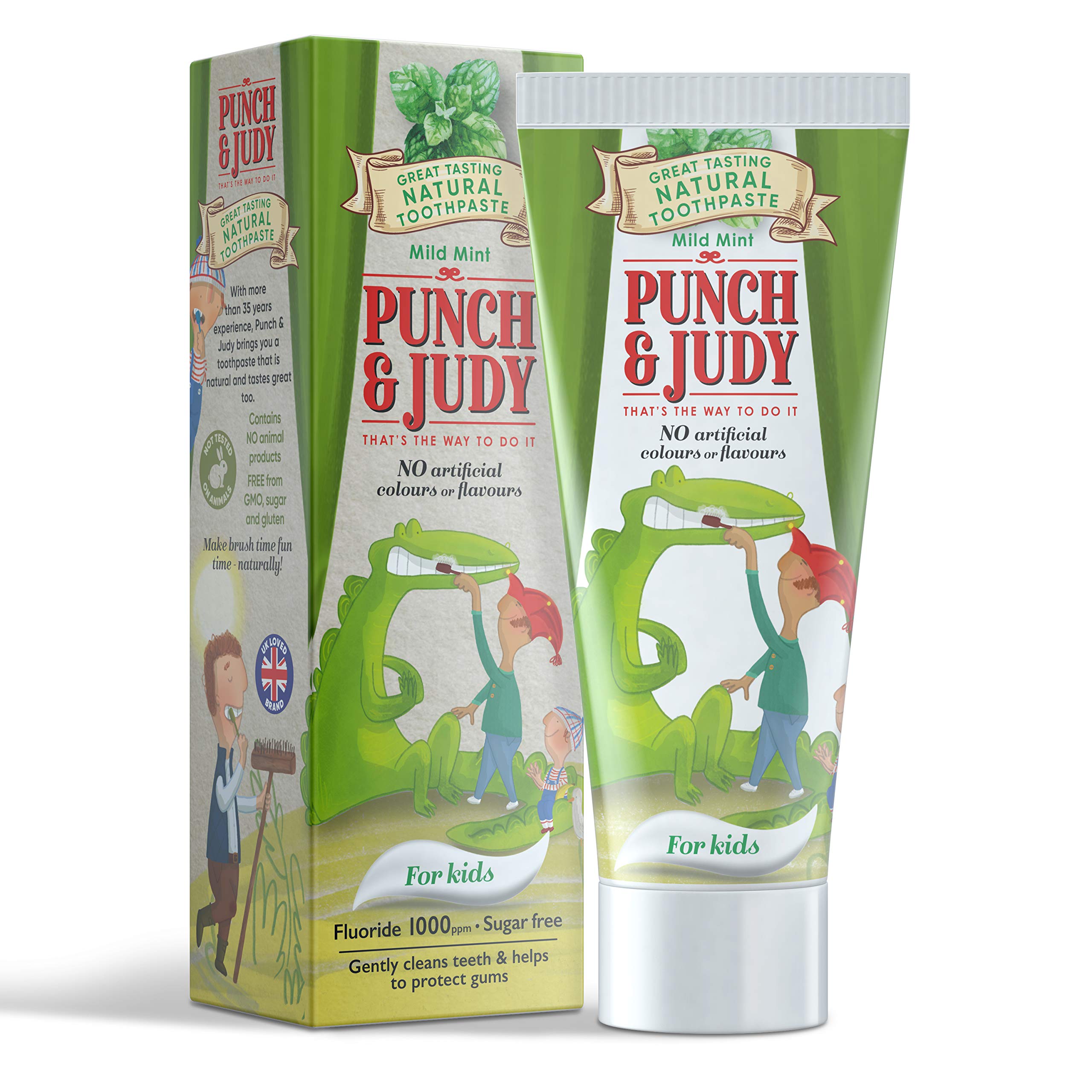 Punch & Judy Kids Natural Toothpaste, Mild Mint Flavour, 6+ Months, Natural Ingredients, Fluoride, Sugar Free 50ml (Pack of 1)
