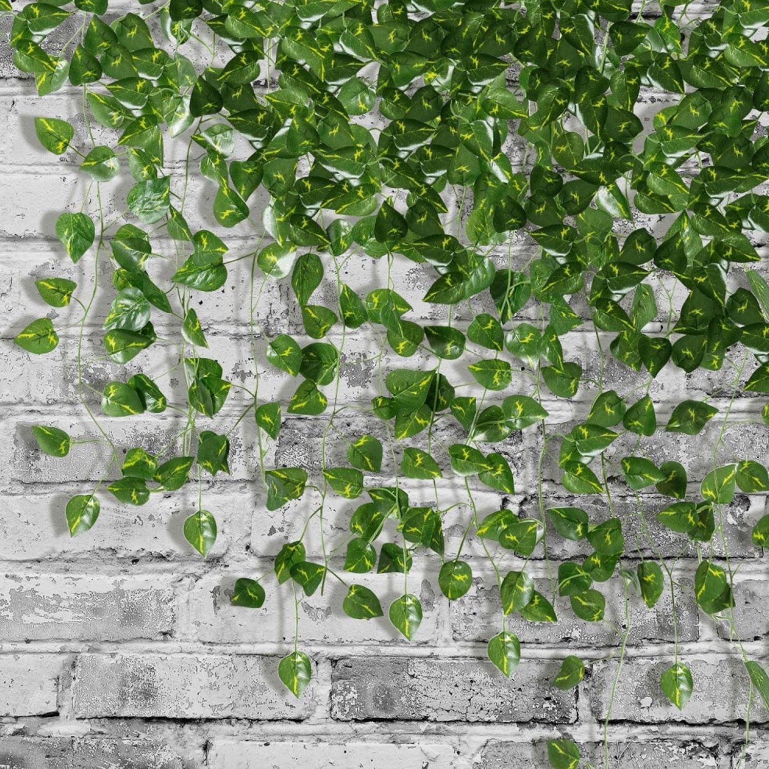 ARIATI 6 x Strands Total Length 42 Ft / 12 metre Fake Scindapsus Vine UV Resistant Fake Plants Green Leaves Hanging Ivy Garland for Wedding Party Room Décor