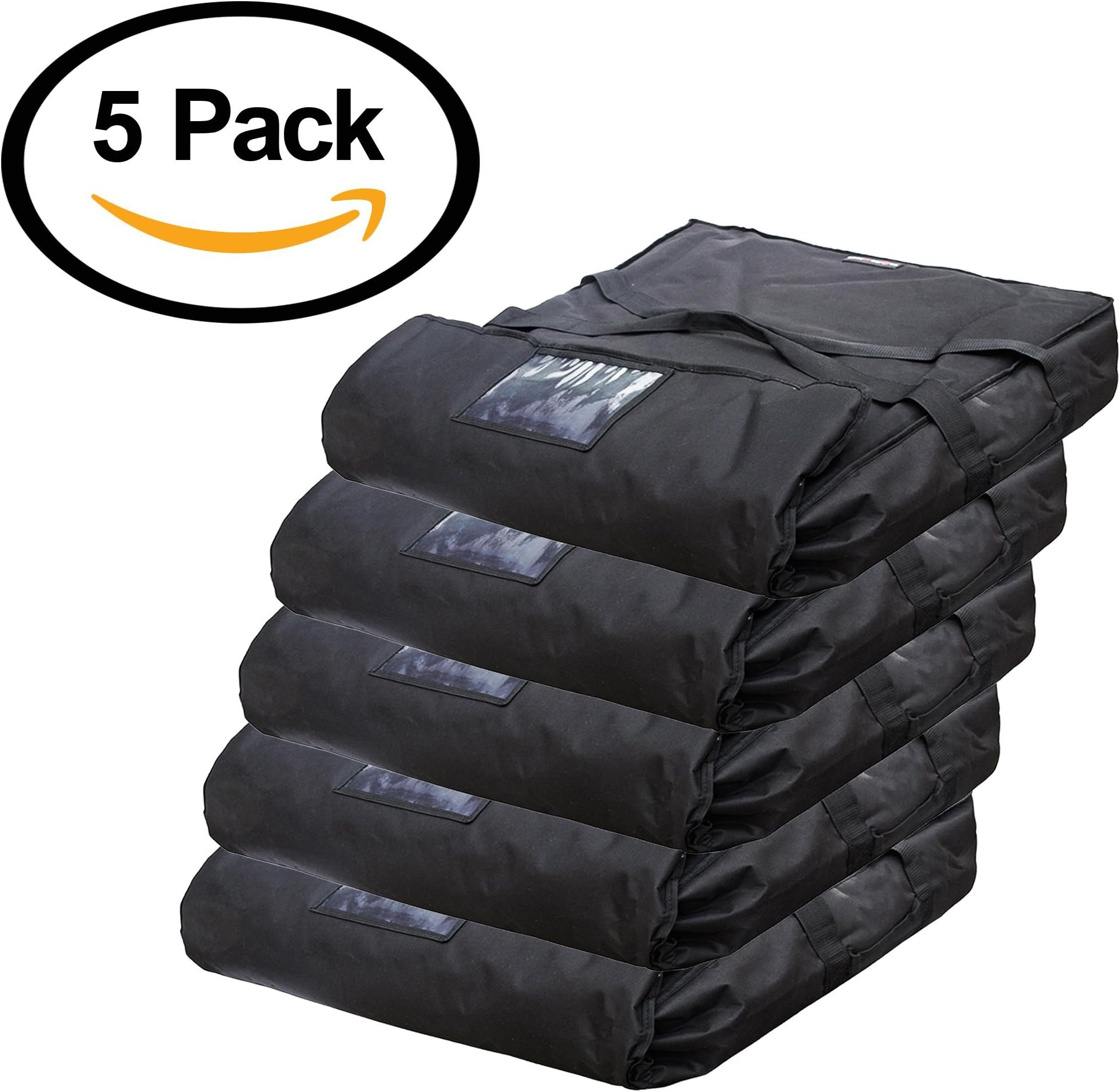 Black Polyester Insulated Pizza / Food Delivery Bag 12″ – 14″- Professional Pizza Delivery Bag- Moisture Free- Holds Multi Pizza Boxes. (Set of 5 Bags)