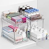 Yieach 2 Pack 2 Tier Pull Out Drawers for Medicine Cabinet Organizer,Bathroom Under Cabinet Storage,12.1″ Deep Pantry and Medicine Shelf Organizer for Toiletry Product,Vitamin Bottle and Supplement