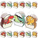 Tosstuki 24 Pcs Dinosaur Party Favor Bags 3D Dinosaur Birthday Gift Goodie Bags with Handles Little Dino Treat Paper Bag for Candy Dino Themed Birthday Party Decorations Supplies