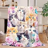 Cat Blanket Cute Cat Decor Cozy Animal Throw Super Soft Plush Flannel Fleece Blanket Gift for Kids Adults Men Women Ultra Warm & Lightweight Flannel, 50"X40"