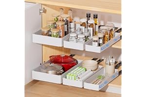 Kssvzz 3 Pack Pull Out Cabinet Organizer, 15.7" Deep Pull Out Drawers for Cabinets, Slide Out Drawers Shelf Fixed with Adhesi