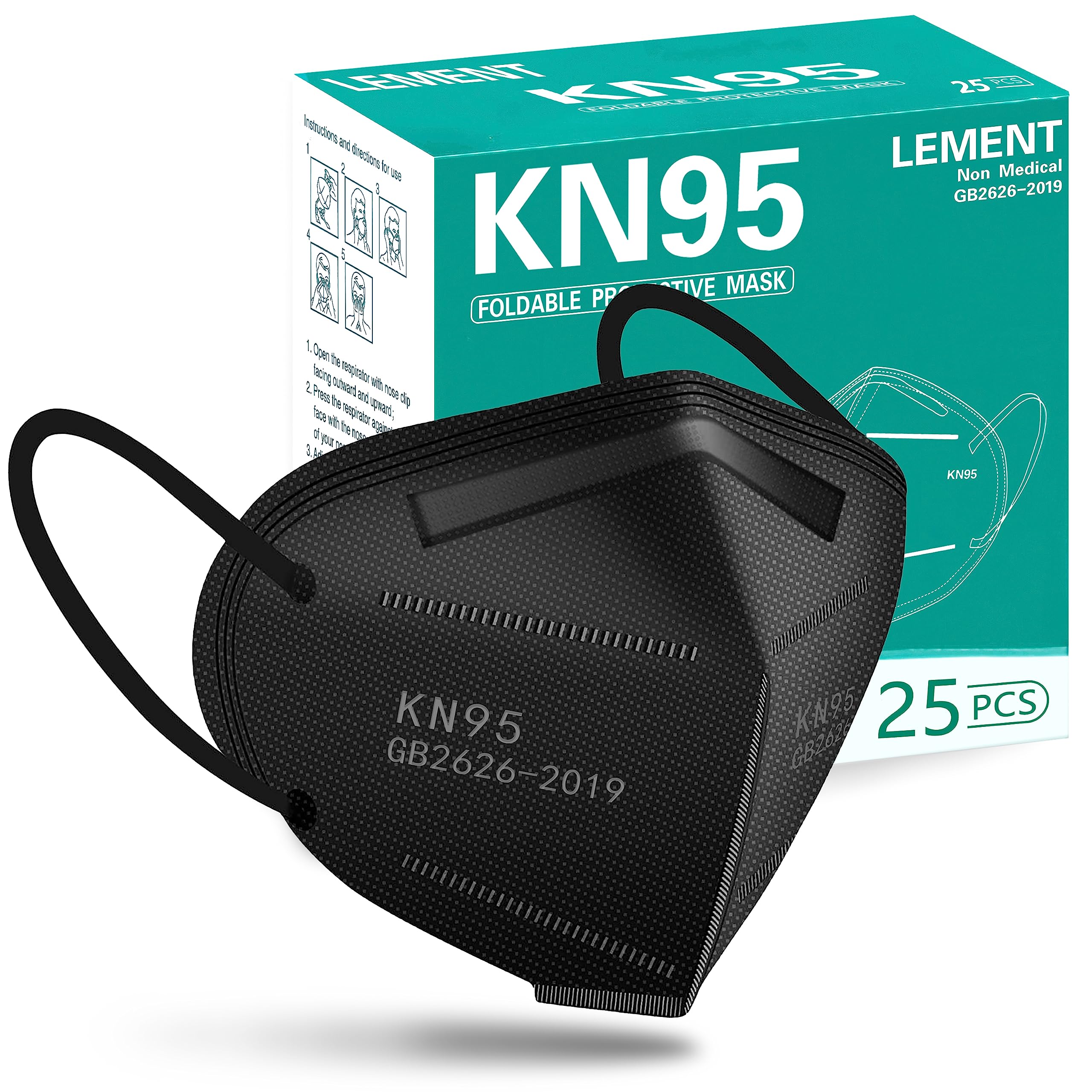 LEMENT KN95 Face Mask, 5-Ply Cup Dust Safety Masks Filter Efficiency≥95%