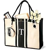 LEAFICO Initial Canvas Tote Bag – Monogrammed Gift for Women | Personalized Letter Tote for Valentines Weddings Birthdays
