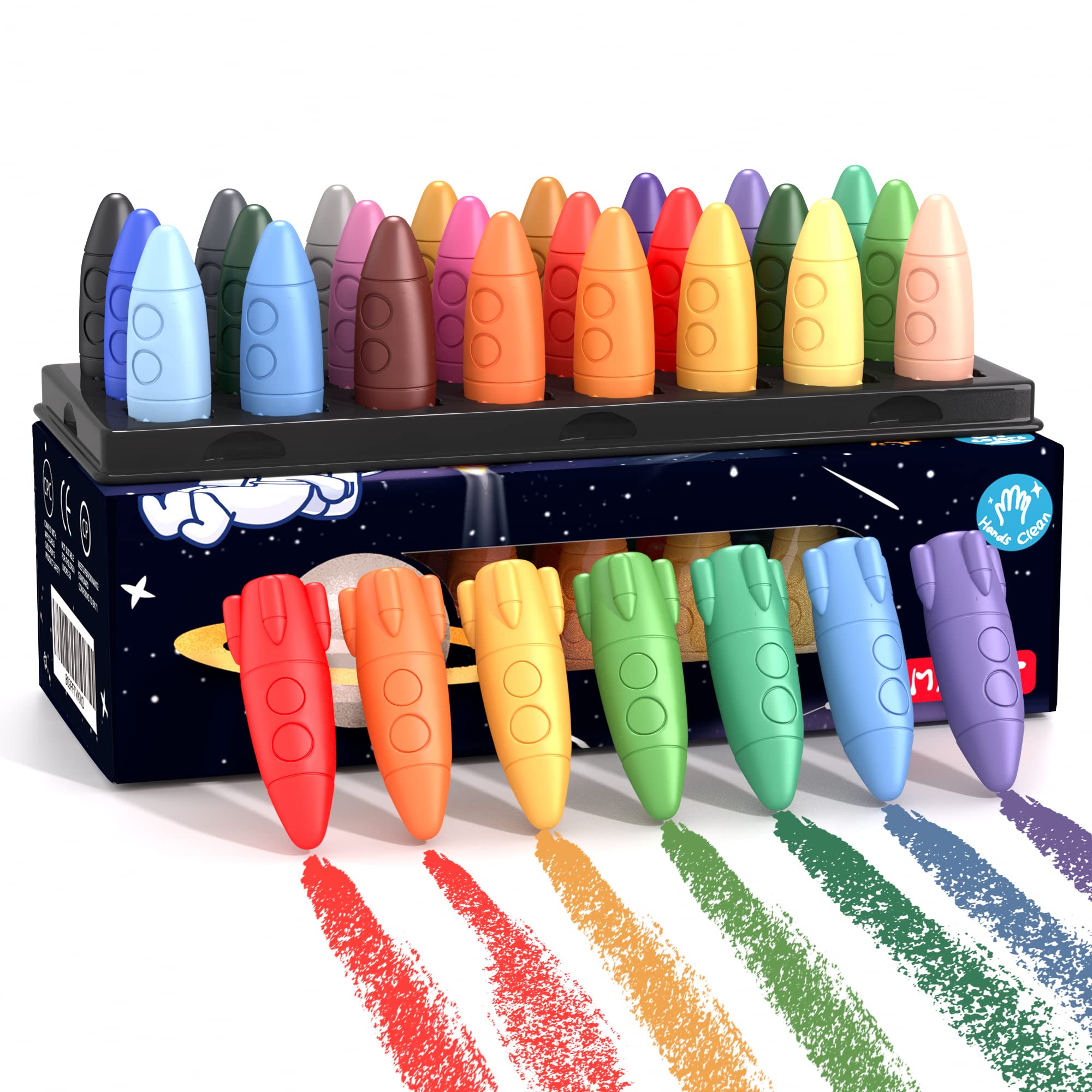 MASSRT 24 Colors Space Crayons for Toddlers, Mess Free Unbreakable Non-toxic Crayon Gifts, Easy to Hold Washable Crayons for Kids, Safe Coloring Gifts for Babies and Children