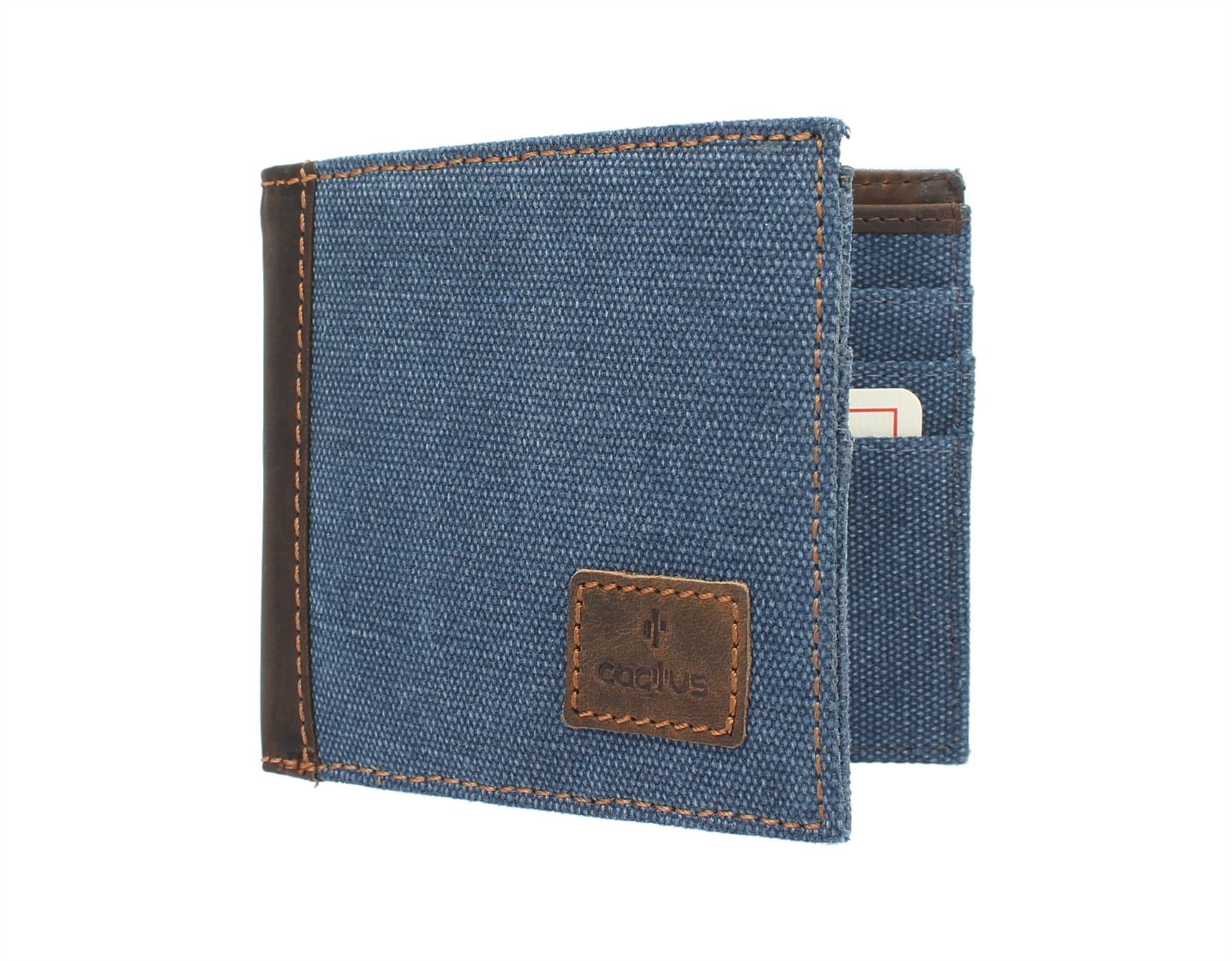 Cactus Bi-Fold Canvas Wallet with Leather Trim and RFID Protection 182_81 Denim