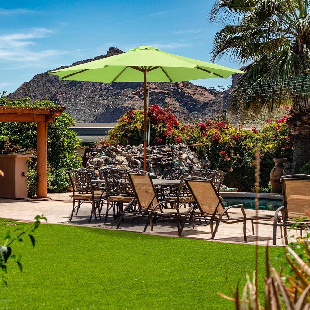 Amazon Com Yescom 9ft Wooden Patio Umbrella 8 Ribs Outdoor Market Table Umbrella Garden Backyard Parasol Sunshade Bright Green Garden Outdoor