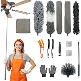 15 PCS Feather Dusters for Cleaning, Microfiber Duster with Extension Pole 100in, Extendable Duster for High Ceilings, Ceiling Fans, Baseboards, Blinds, Car Interior - Washable Reusable Dusting Tools
