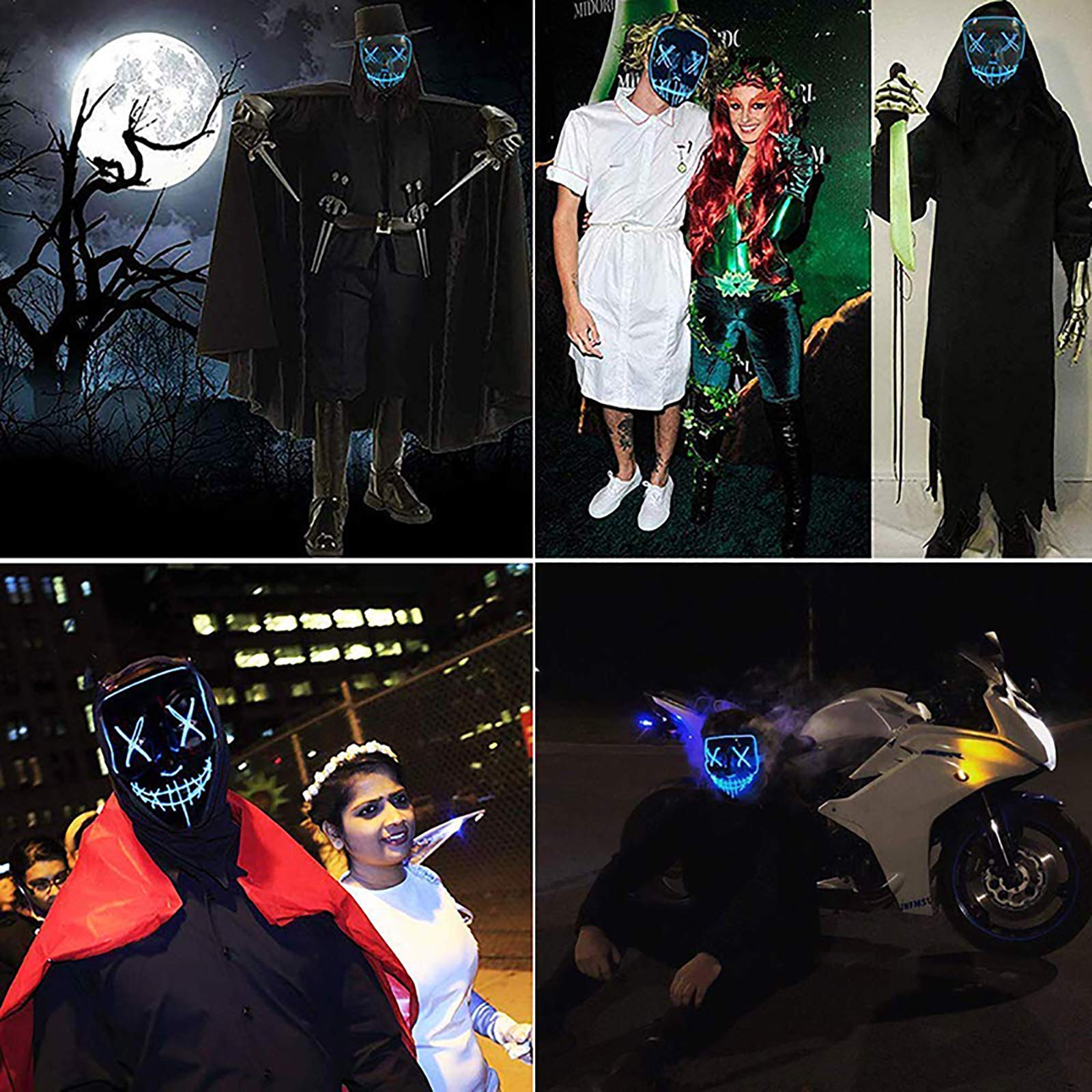 Voilamart LED Halloween Mask Halloween Scary Light up Mask EL Wire Mask Led Purge Mask for Halloween Cosplay Festival Party (Red)