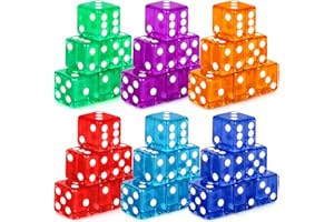 Hooqict 36 Pieces Casino Dice Set 19mm Large Dice Game Acrylic 6 Sided Colored Dice Bulk for Casino Vegas Math Classroom Supplies Board Games (Red, Blue, Purple, Green, Orange)