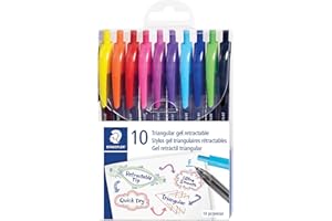 STAEDTLER Triangular Gel Retractable Pens: Fine 0.7mm Tip, 10ct, Assorted Colours, Quick Dry & Smudge Resistant - Ideal for W