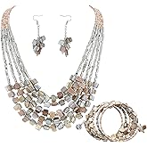 Firstmeet Bohemian Layered Shell Beaded Necklace Set Seed Bead Irregular Costume Jewelry for Women