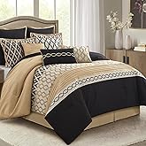 LANCO MODERN LIFESTYLE King Size Comforter Set, Black Gold, 10 Piece Bed in a Bag for All Seasons, Luxury Extreme Comfort Bedding Sets with Bedskirt, Pillow Shams, Euro Shams and Decor Pillows
