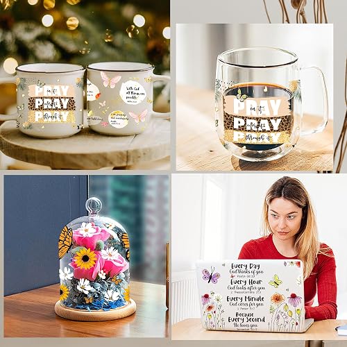 DIY UV DTF Cup Wraps - 4 Sheets 16oz Removable Transfer Papers For Mugs & Smooth Surfaces - Flowers & Butterflies Design
