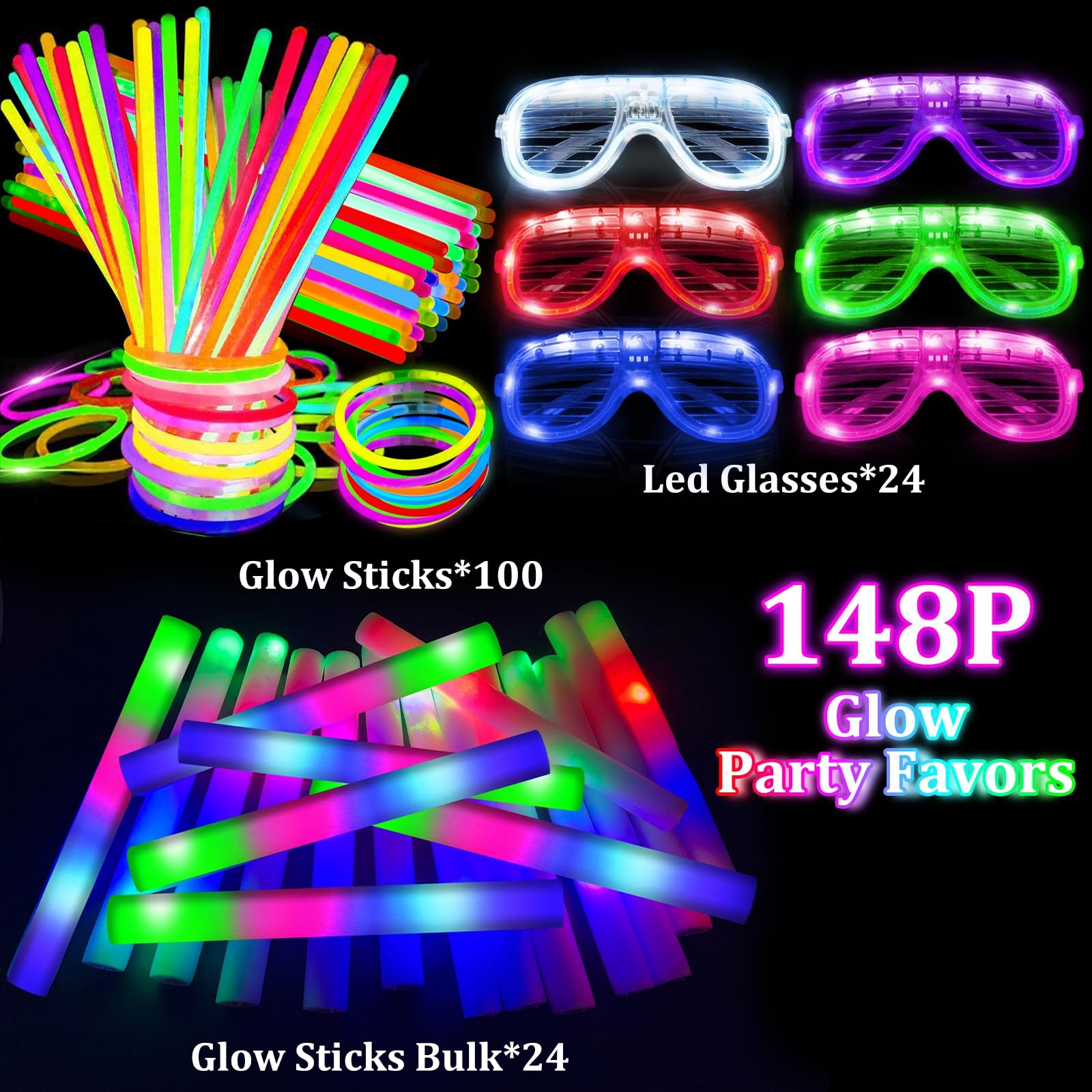Camlinbo 148 PCS Glow in the Dark Party Supplies- 24 Pcs 16