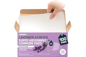 Lunderg Lavender Scented Super Absorbent Commode Pads - Medical Grade Value Pack 100 Count - for Disposable Bedside Commode Liners, Adult Chairs, Portable Buckets & Camping Toilet Bags - Light Scent