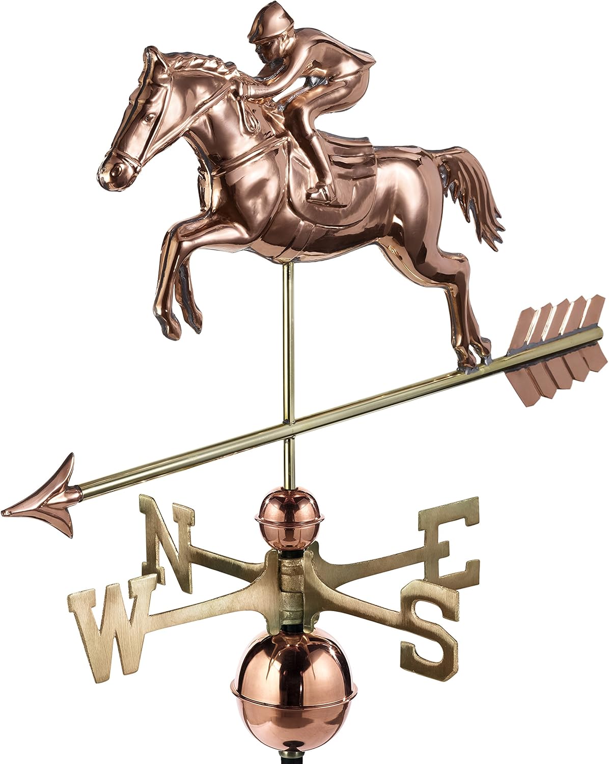 Weathervanes - Good Directions Jumping Horse & Rider Weathervane, Pure Copper